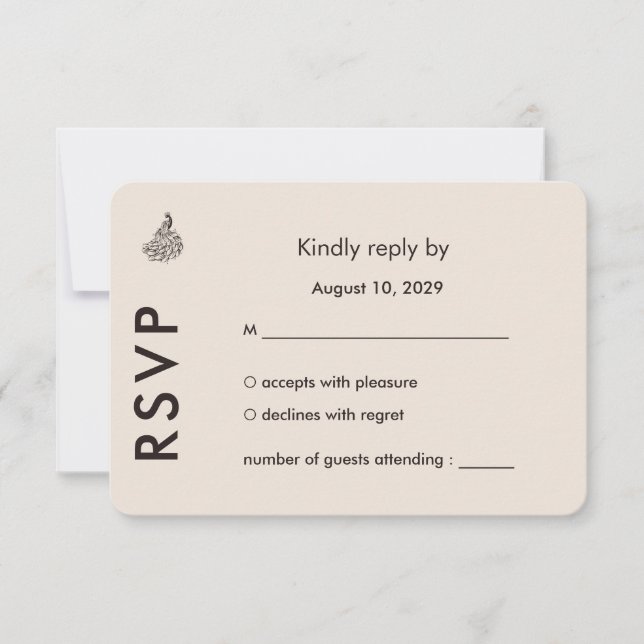 Wedding Peacock Botanical | Couture Response Art RSVP Karte (Vorderseite)