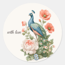 Wedding Peacock Botanical Vintage | Elegant Sealin Runder Aufkleber