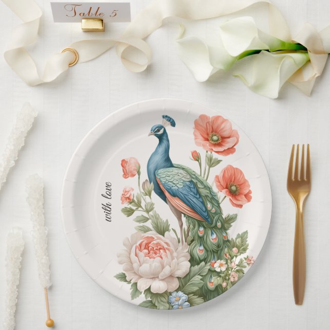 Wedding Peacock Botanical Vintage | Elegant Table  Pappteller (Hochzeit)