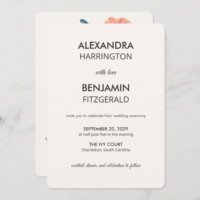 Wedding Peacock Botanical | Vintage Floral Art Einladung (Vorne/Hinten)