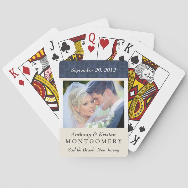 Wedding Photo Damask Personalized Playing Cards Spielkarten (Rückseite)