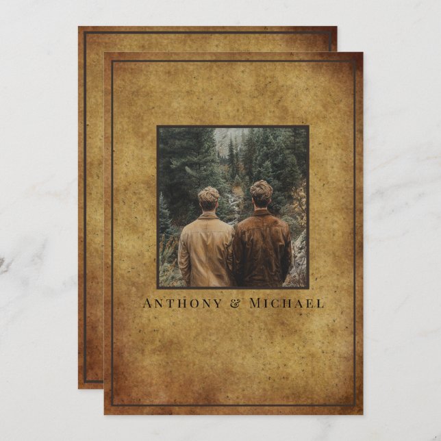 Wedding Photo Elegant Brown Grunge Background   Einladung (Vorne/Hinten)