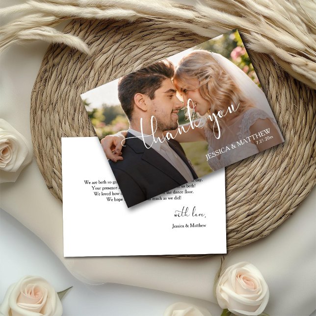 Wedding Photo Gradient Calligraphy Script Dankeskarte (Von Creator hochgeladen)