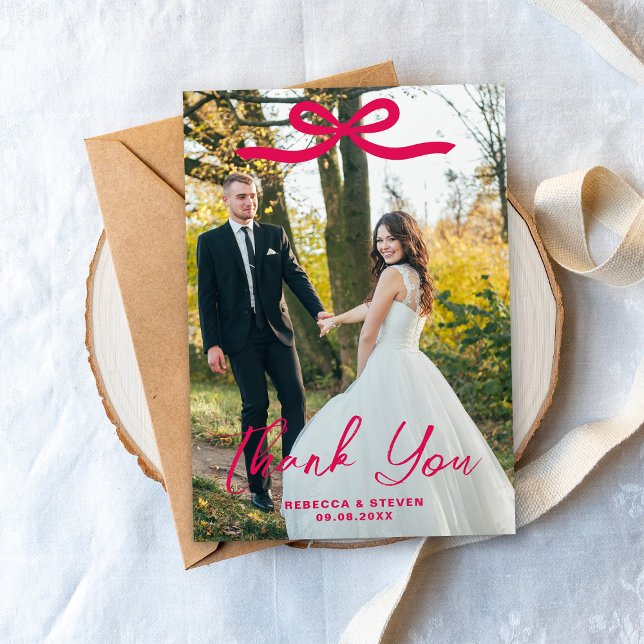 Wedding Photo Guest Appreciation Pink Bow Dankeskarte (Von Creator hochgeladen)