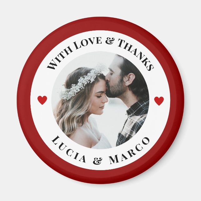 Wedding Photo in White Circle with Red Heart Magnet (Vorne)
