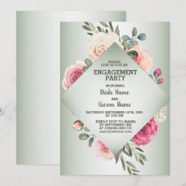 Wedding Pink Floral Rustic Green Engagement Party Einladung