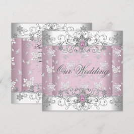 Wedding Pink Silver White Diamond Jewel Lace Einladung