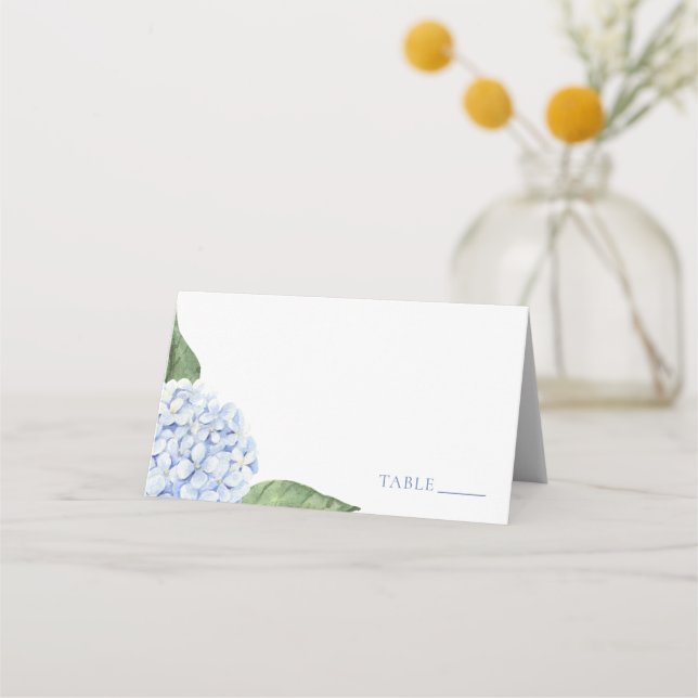Wedding Place Cards, Blue Hydrangea Classic Escort Platzkarte (Vorderseite)