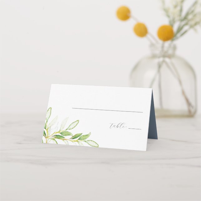 Wedding Place Cards Elegant Watercolor Greenery Platzkarte (Vorderseite)