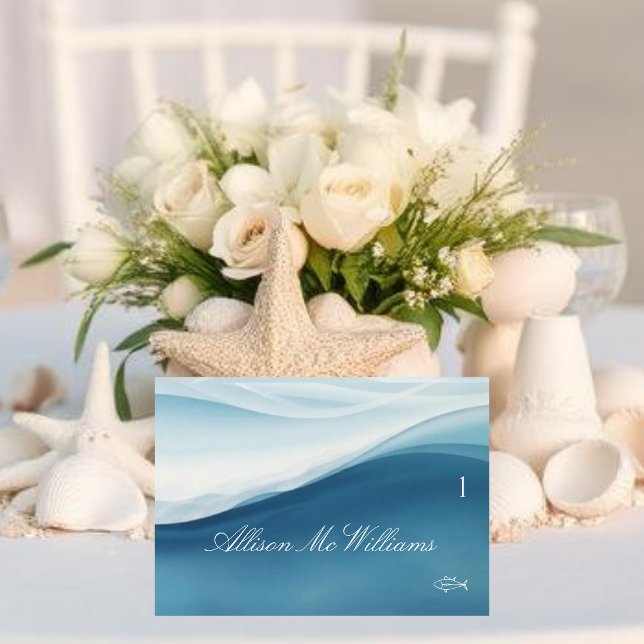 Wedding Place Cards Fish Icon-Serene Blue Tischnummer (Wedding Place Cards Fish Icon-Serene Blue )