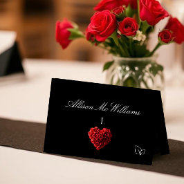 Wedding Place Cards Vegan Icon-Red Roses Tischnummer