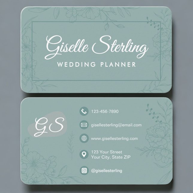 Wedding Planner Green Teal Floral Visitenkarte (Von Creator hochgeladen)