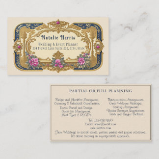 Wedding Planner Victorian Pink Roses Gold Business Visitenkarte