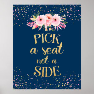 Wedding Poster Pick a Seat not a Side Navy Gold