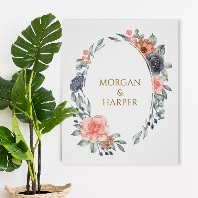 Wedding Poster With Soft Peach & Blue Flowers (Von Creator hochgeladen)