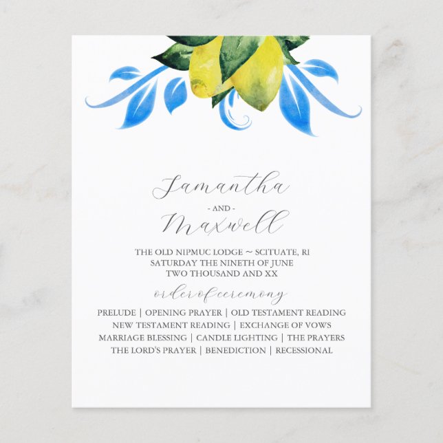 Wedding Program Botanical Lemons Leaves (Vorderseite)
