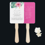 Wedding Program Fans Watercolor Pink Flower Fächer<br><div class="desc">These wedding program fans bring a bright and bold tropical touch to your special day. Featuring pink hibiscus flowers and lush monstera palm leaves, this colorful design is perfect for beach weddings, especially in Florida or other tropical destinations. The fan reverses to a vibrant pink background, adding a stylish pop...</div>