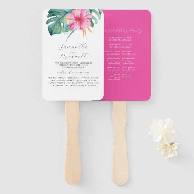 Wedding Program Fans Watercolor Pink Flower Fächer (Vorne und Hinten)