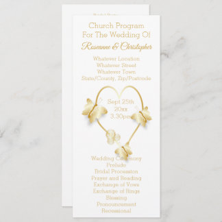 Wedding Program Gold Coloured Heart Butterfly Programm