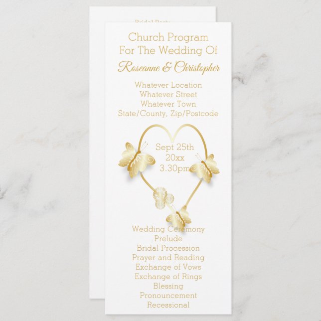 Wedding Program Gold Coloured Heart Butterfly Programm (Vorne/Hinten)