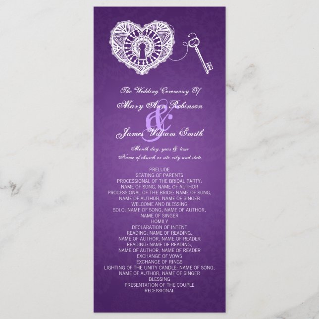 Wedding Program Key To My Heart Purple Programm (Vorderseite)