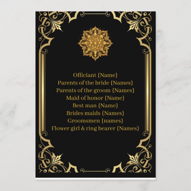 Wedding Program Mandala Luxury Black and Gold  Programm (Vorderseite)