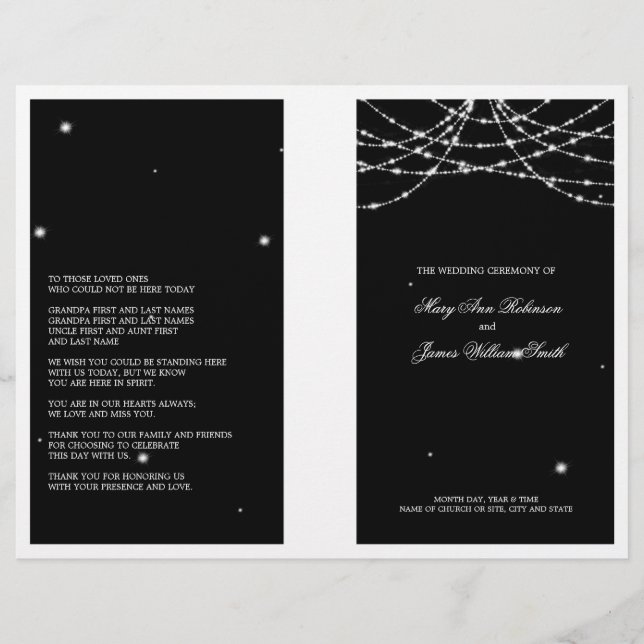 Wedding Program Sparkling String Black (Vorderseite)