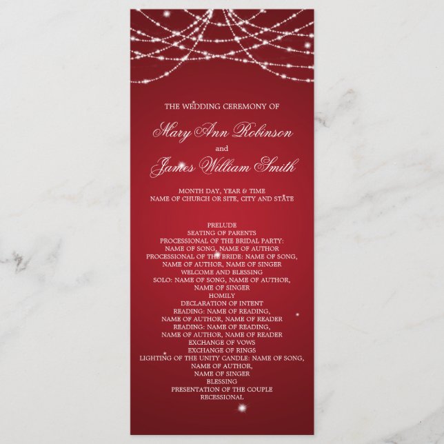 Wedding Program Sparkling String Red Programm (Vorderseite)