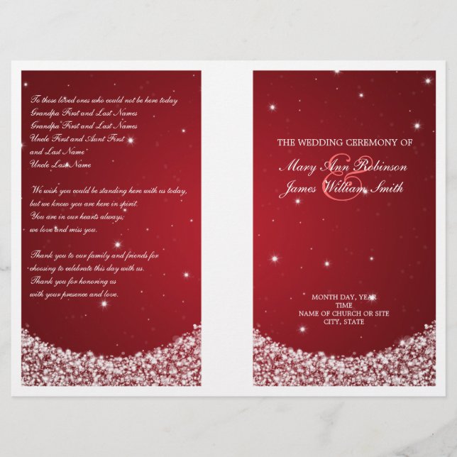 Wedding Program Star Sparkle Red (Vorderseite)