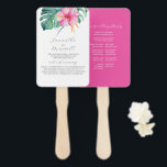 Wedding Program Template Fans Pink Flower Fächer<br><div class="desc">These wedding program fans bring a bright and bold tropical touch to your special day. Featuring pink hibiscus flowers and lush monstera palm leaves, this colorful design is perfect for beach weddings, especially in Florida or other tropical destinations. The fan reverses to a vibrant pink background, adding a stylish pop...</div>