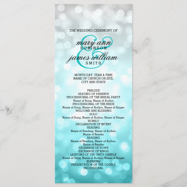 Wedding Programm Beach Ombre Glitzer Lights (Vorderseite)