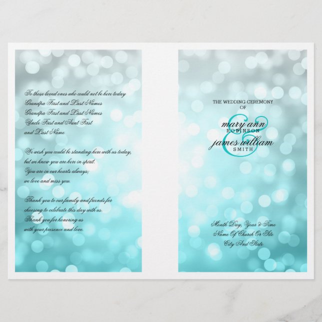 Wedding Programm Beach Ombre Glitzer Lights (Vorderseite)
