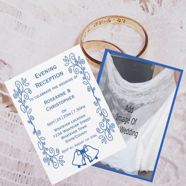Wedding Reception Invitation Blue Sapphire Bells Begleitkarte (Von Creator hochgeladen)