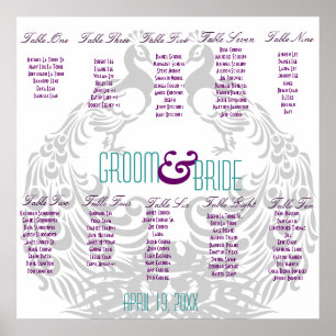 Wedding Reception Seating Chart - Peacock Themed Poster