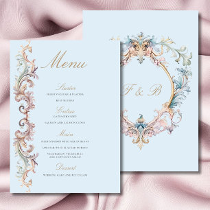 Wedding Regency Era Blue Baroque Wappen Menu Menükarte