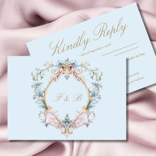 Wedding Regency Era Blue Monogram Elegant Wedding RSVP Karte