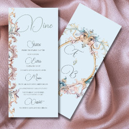 Wedding Regency Era Blue Monogram Monogram Menu Menükarte