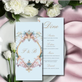 Wedding Regency Era Blue Monogram Monogram Menu Menükarte