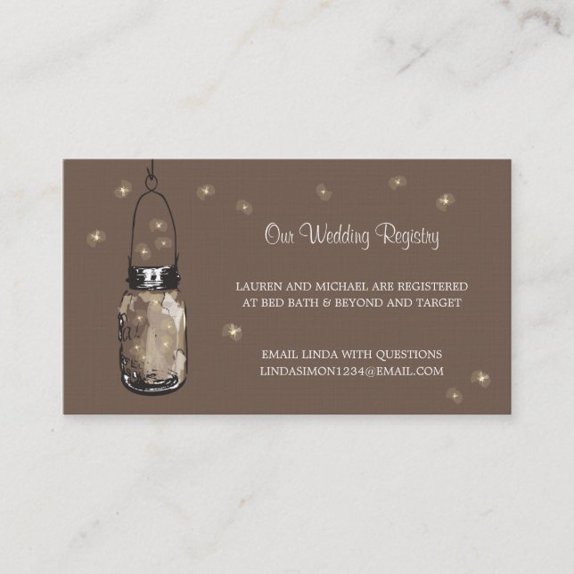 Wedding Registry Card Mason Jar & Fireflies Begleitkarte (Vorderseite)