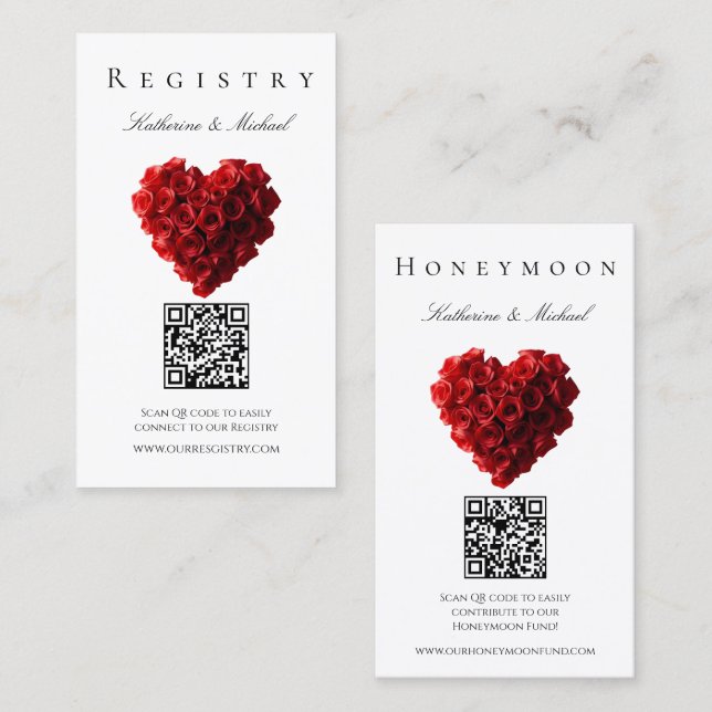 Wedding Registry-Heart Shaped Red Roses- Visitenkarte (Vorne/Hinten)