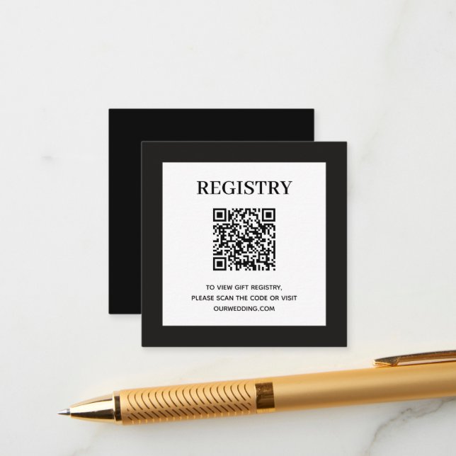 Wedding Registry QR Code Black Begleitkarte (Vorderseite/Rückseite Beispiel)
