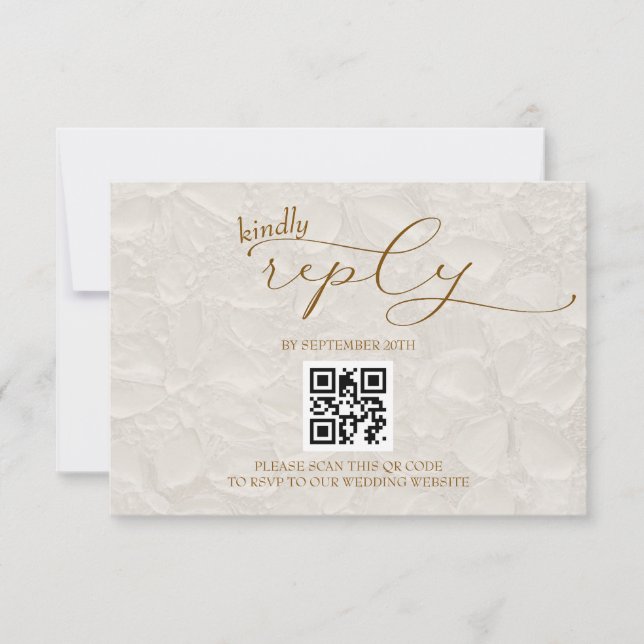Wedding Retro Simple Beige QR RSVP Karte (Vorderseite)
