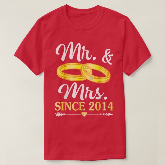 Wedding Ring Verheiratet Mr. & Mrs. Seit 2014 Happ T-Shirt (Design vorne)