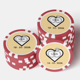 Wedding rings in a heart with date and Initials Pokerchips