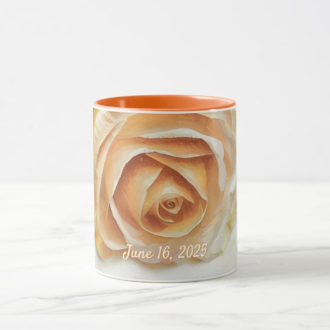 Wedding Rose Wedding Date Gift Mug Cup  Tasse (Zentrum)