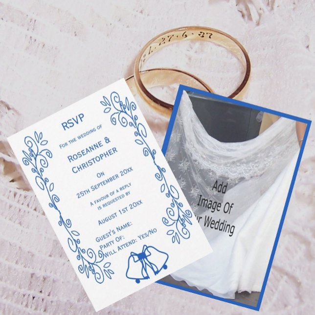 Wedding RSVP Card Blue Sapphire Bells Scrollwork  Karte (Von Creator hochgeladen)