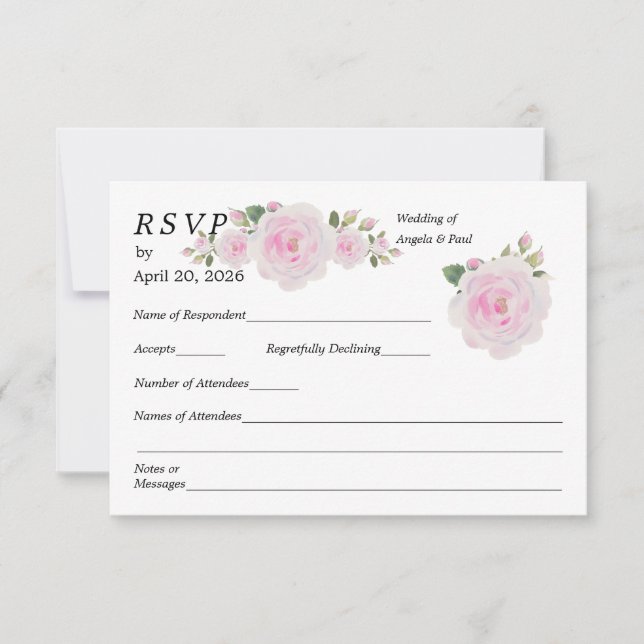 Wedding RSVP Card Soft Pink Roses  (Vorderseite)