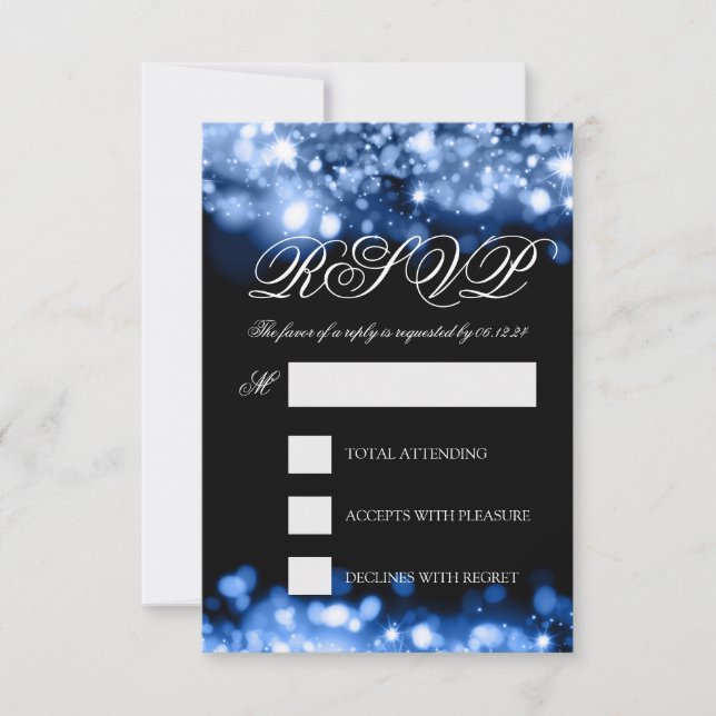 Wedding RSVP Funkkling Lights Sapphire Blue (Vorderseite)