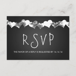 Wedding RSVP Grunge Hearts Black Karte