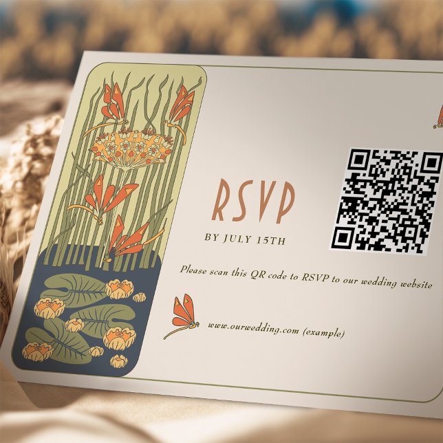 Wedding RSVP QR Code Vintage Art Nouveau Einladung (Von Creator hochgeladen)